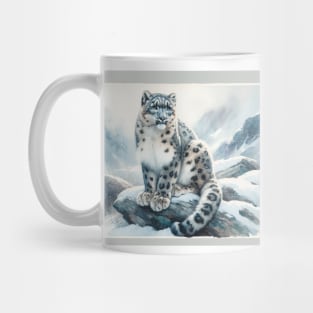 Mountain Mystic: Elusive Snow Leopard Watercolor Mug